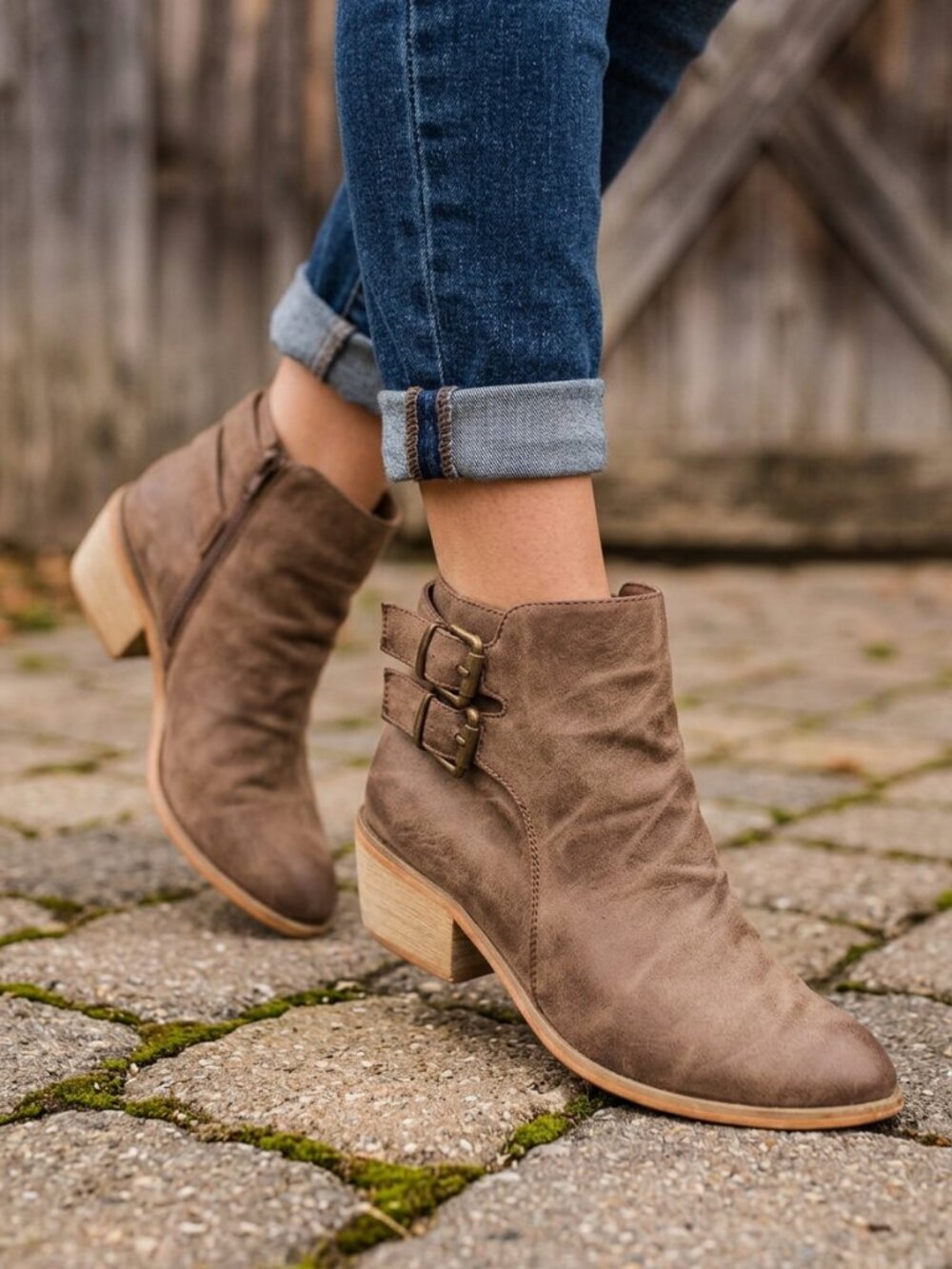 Twisted Distressed Tan Ankle Cowboy Bootie